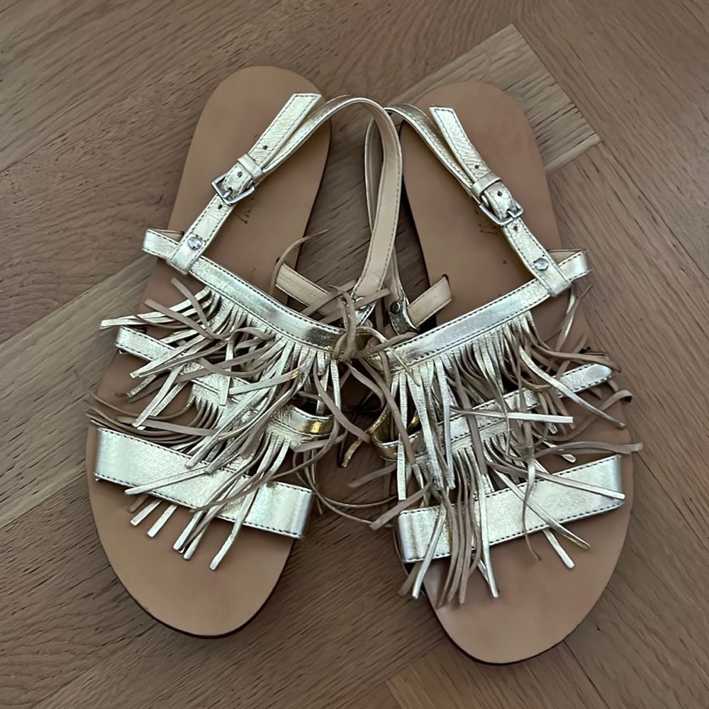 J. Crew Gold Fringe Sandals